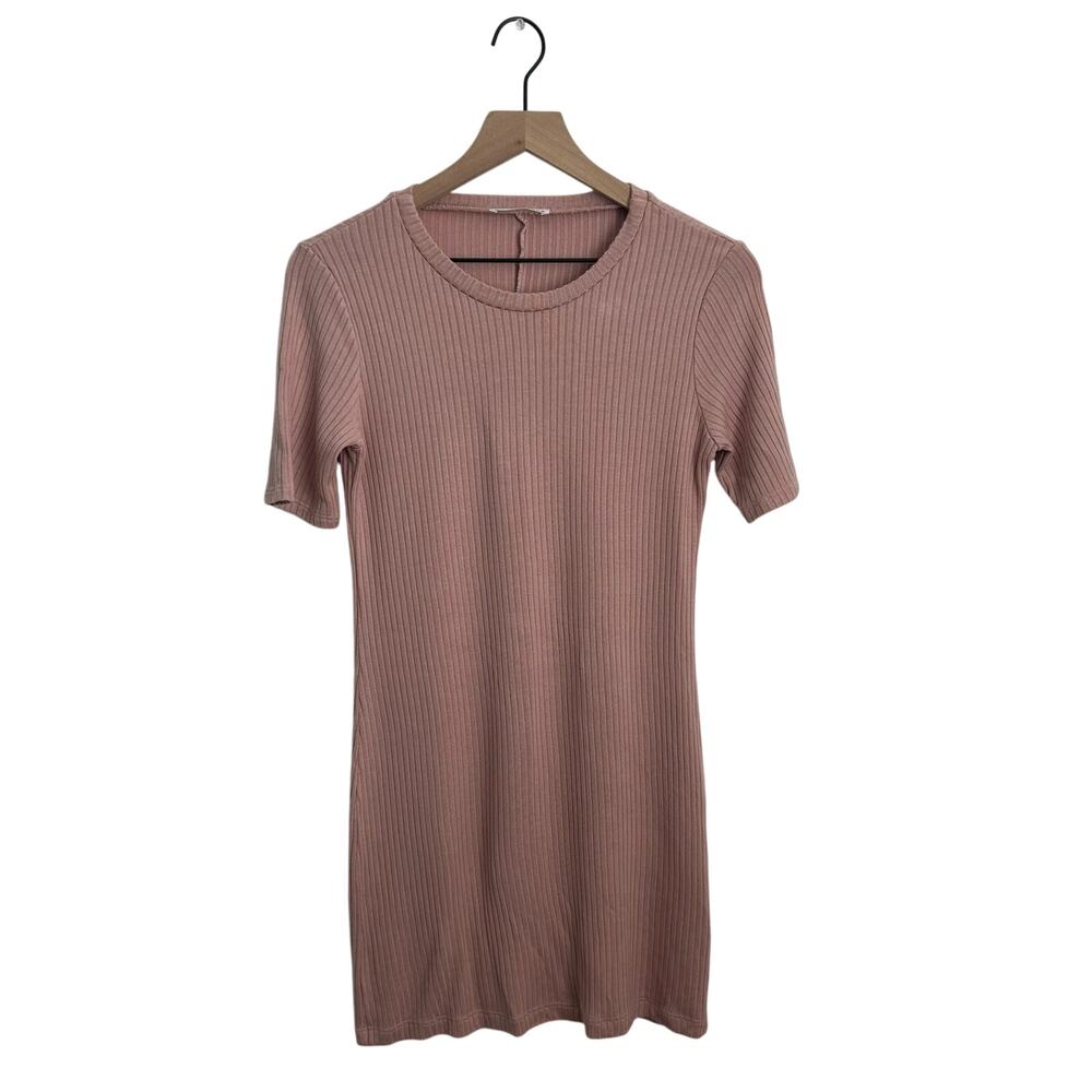 Reformation Iggy Short Sleeve Tencel Ribbed Dusty Pink T shirt Mini Dress Size M - Picture 2 of 8